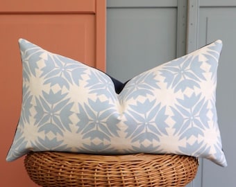Hand Block Print Quilt Square Pillow Cover, French Blue Cotton, Grandmillenial Home Decor Gift, Artisan Throw Pillow, Quilt Square Pillow