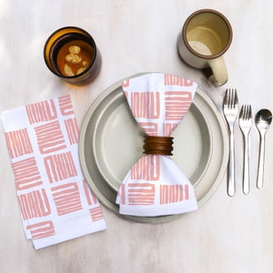 Cotton Dinner Napkins with Zigzag Squares Geometric Design in Various Colors Boho on Bright White Cotton Midcentury Modern Dining Decor Pink