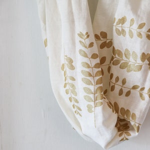 Infinity Scarf Linen Infinity Scarf Gold Infinity Scarf Linen Women's Scarf Hand Printed Scarf Soft Infinity Scarf Linen Circle Scarf Gold 画像 6
