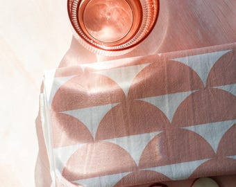Pink Art Deco Semicircle Tea Towel, Midcentury Modern Cotton Kitchen Decor