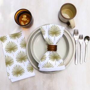 Cotton Dinner Napkins with Palm Leaves Design in Various Colors Boho on Bright White Cotton Organic Tropical Midcentury Modern Dining Decor Green