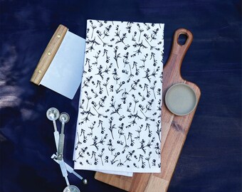 TAUPE Boho Original Designs on Tea Towel Flour Sack Bright White