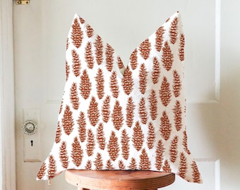 Hand Block Printed Pinecone Linen Pillow Cover – Modern Decorative Throw Pillow