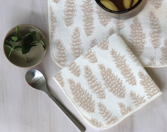 Cocktail Napkins White Linen with Pinecones Pattern Available in Several Colors Christmas Mid Mod Designs Bohemian (set of 4, 6, or 8)