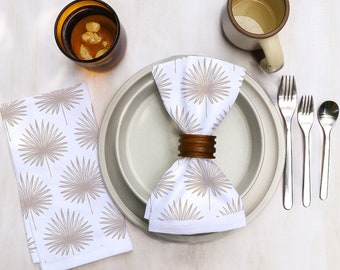 Cotton Cloth Dinner Napkins in Taupe Original Boho Designs on Bright White Cotton Geometric and Organic Modern Midcentury Dining Decor