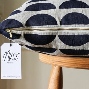 Indigo Pillow Cover Dark Blue Throw Pillow Linen Pillow Cover Decorative Pillow Cover Half Moon Pillow Navy Pillow Cover Natural Linen