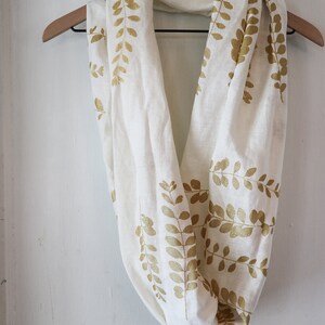 Infinity Scarf Linen Infinity Scarf Gold Infinity Scarf Linen Women's Scarf Hand Printed Scarf Soft Infinity Scarf Linen Circle Scarf Gold 画像 5