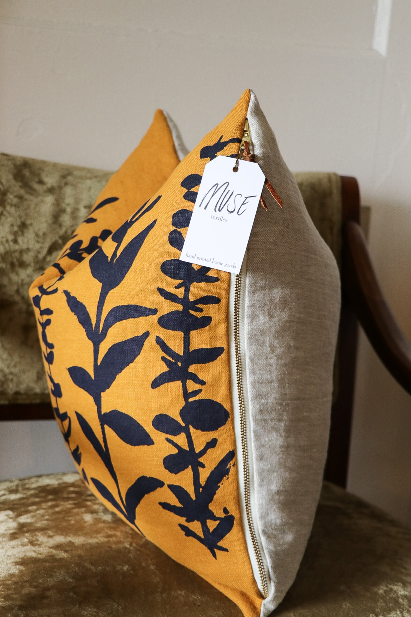 Deep Yellow Linen Pillow Cover Eucalyptus Pillow Cover Indigo Etsy
