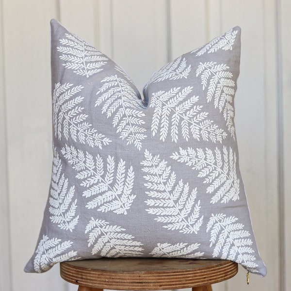 White Fern Pillow Cover Gray Linen Pillow Cover Neutral Linen Pillow Modern Home Decor Designer Linen Pillow Not Perfect Linen Pillow Case