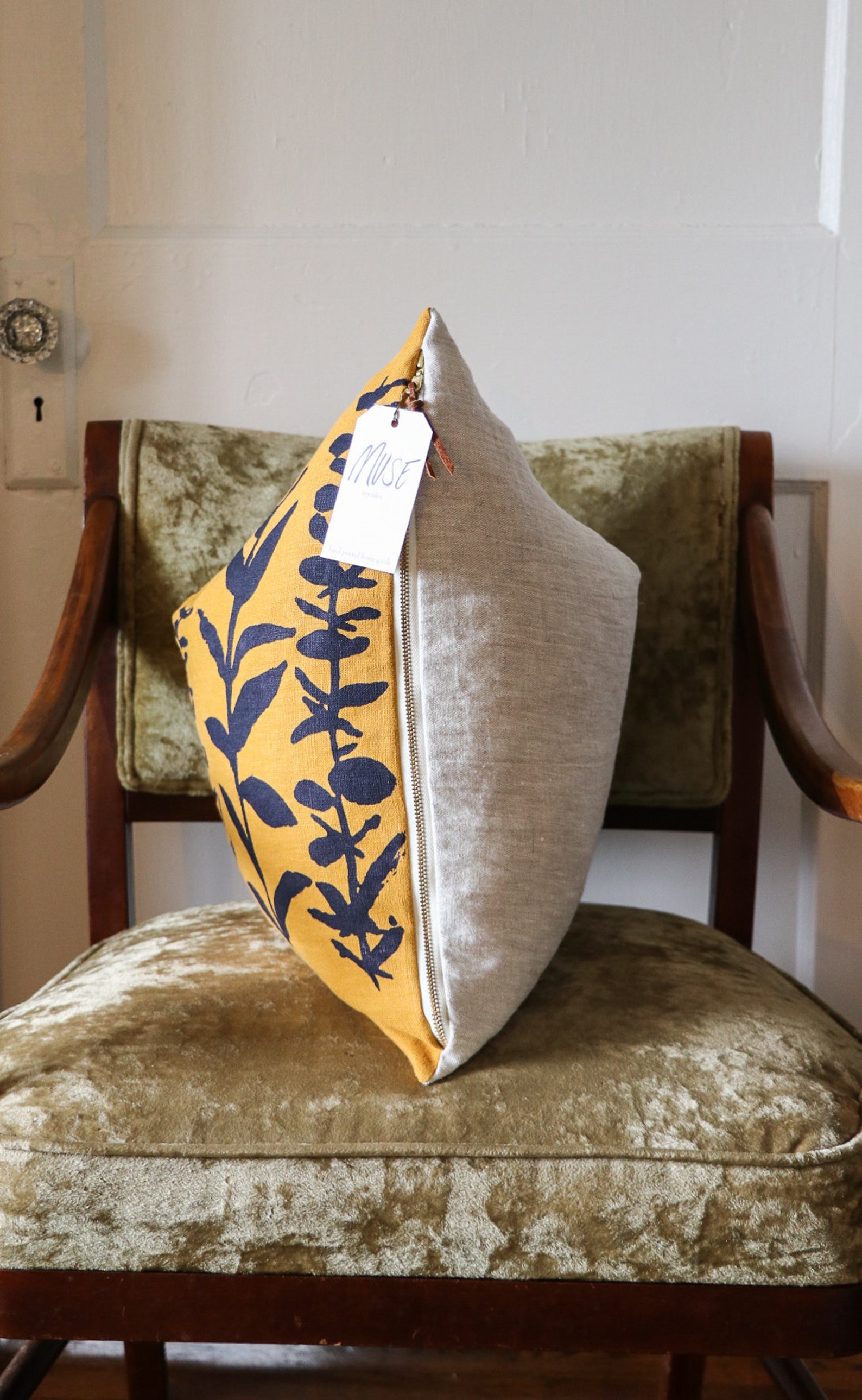 Deep Yellow Linen Pillow Cover Eucalyptus Pillow Cover Indigo Etsy