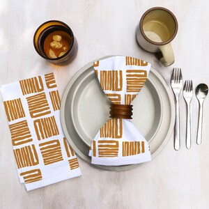 Cotton Dinner Napkins with Zigzag Squares Geometric Design in Various Colors Boho on Bright White Cotton Midcentury Modern Dining Decor Yellow