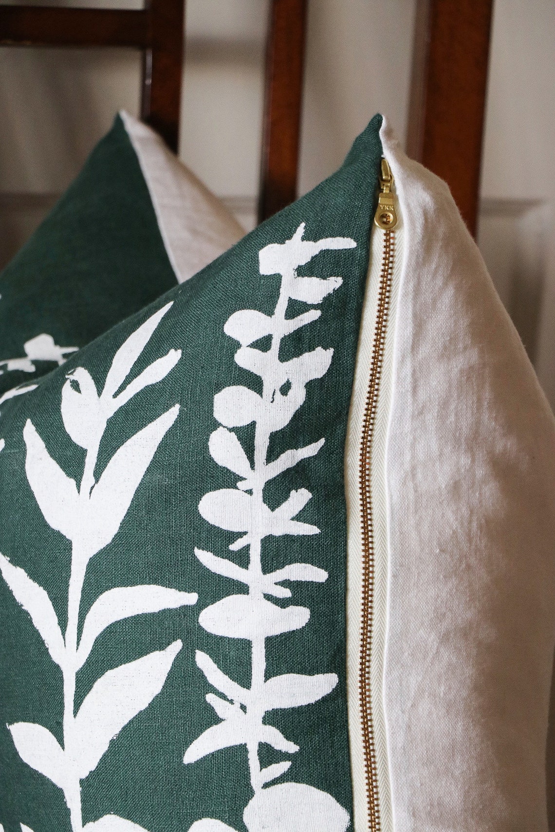 Dark Green Pillow Cover Green Pillow Cover Botanical Pillow Etsy