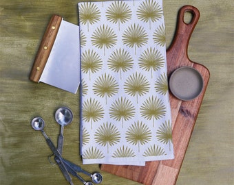 Palm Leaves Pattern on Tea Towel Coastal Flora Kitchen Decor White Flour Sack Kitchen Towel Natural Organic Print Neutral & Warm Colors