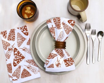 Cotton Cloth Dinner Napkins in Terracotta Original Boho Designs on Bright White Cotton Geometric and Organic Modern Midcentury Dining Decor