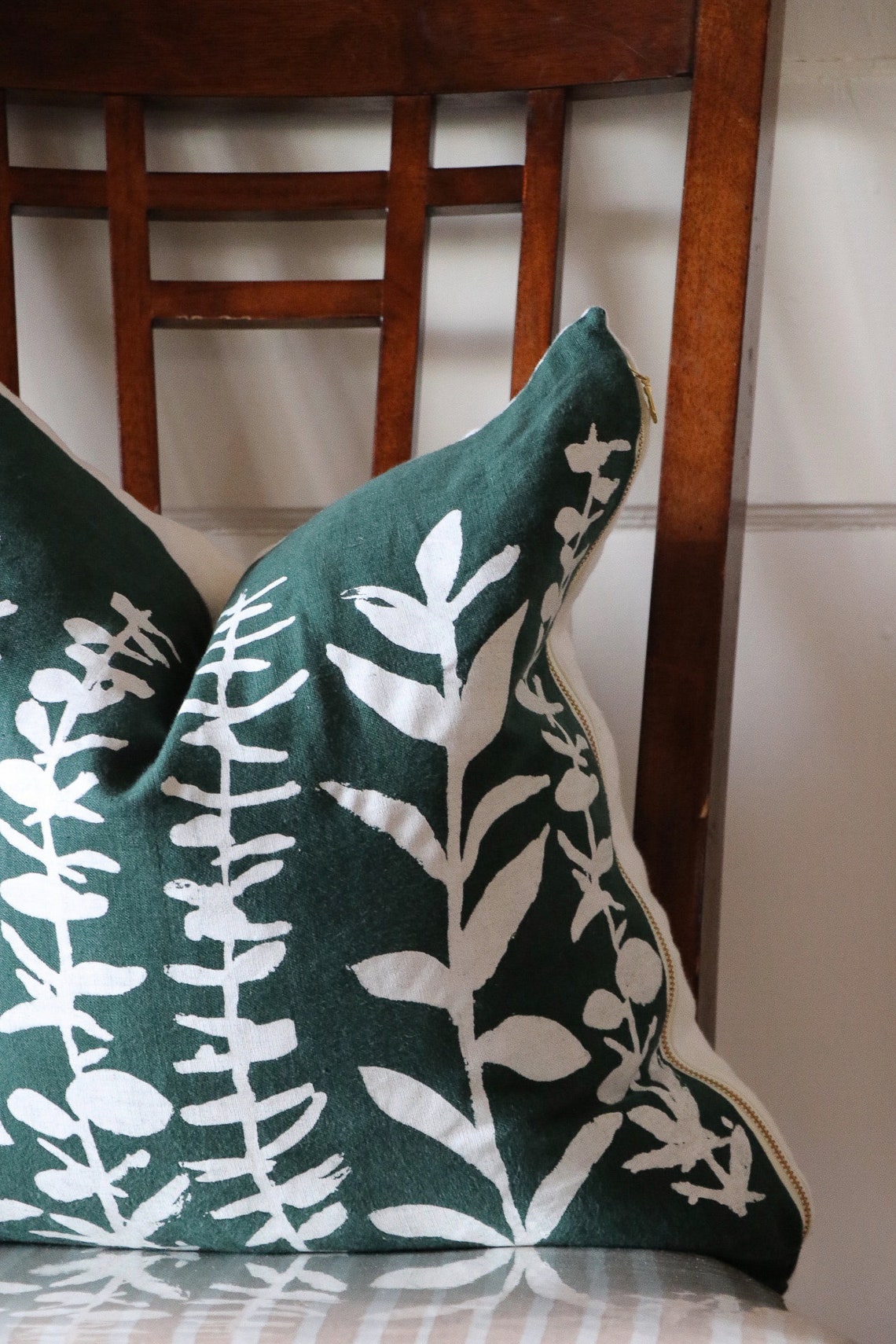 Dark Green Pillow Cover Green Pillow Cover Botanical Pillow Etsy