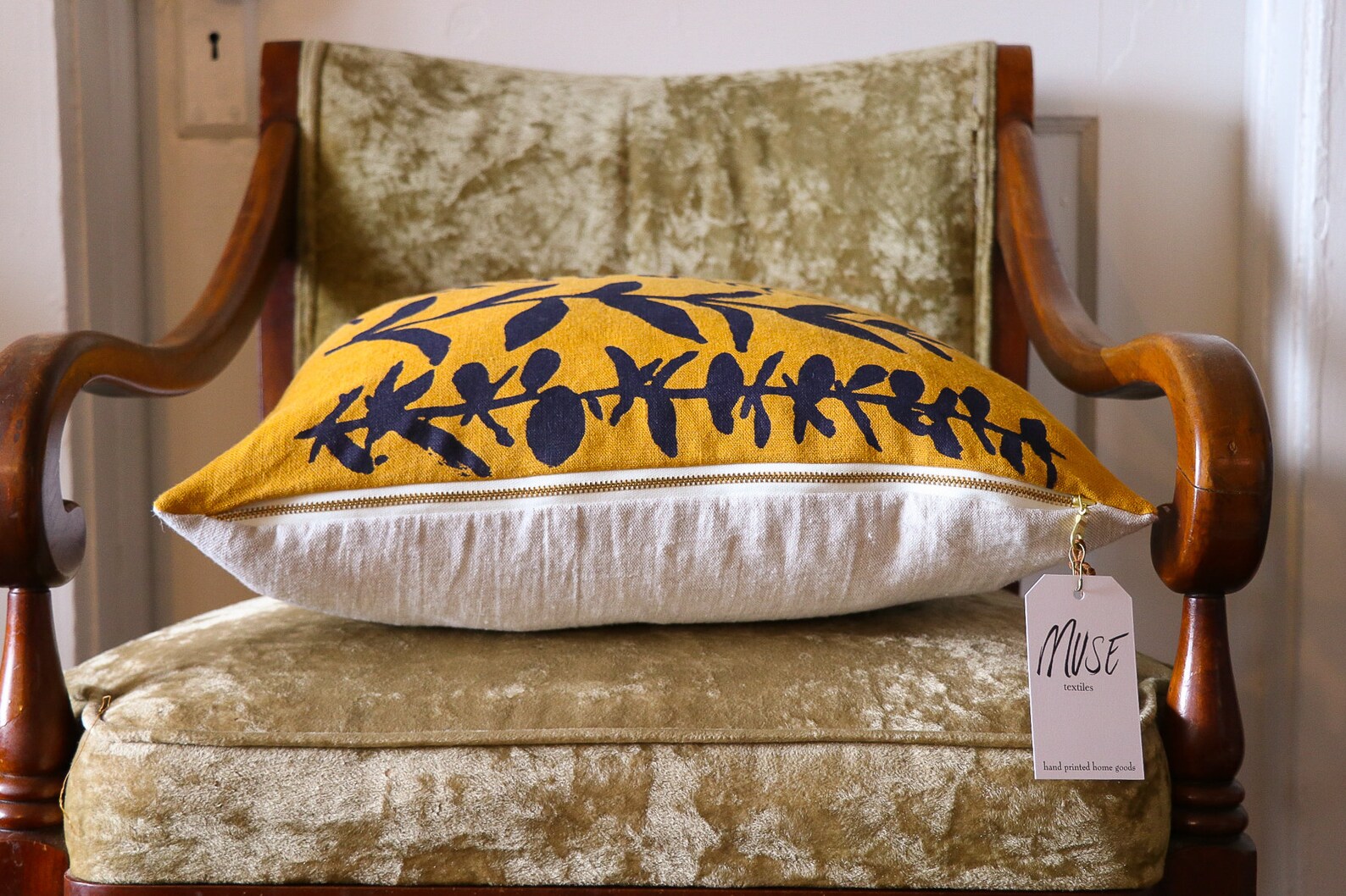 Deep Yellow Linen Pillow Cover Eucalyptus Pillow Cover Indigo Etsy