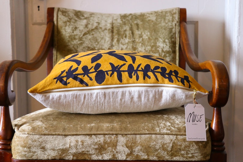 Deep Yellow Linen Pillow Cover Eucalyptus Pillow Cover Indigo Etsy