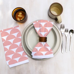 Cotton Cloth Dinner Napkins in Pink Original Boho Designs on Bright White Cotton Geometric and Organic Modern Midcentury Dining Decor