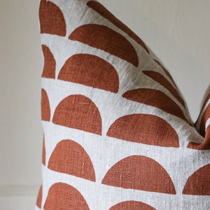Terracotta Natural Linen Throw Pillow Cover Brick Hand Printed Designer Pillows Boho Throw Pillow for Sofa Midcentury Modern Pillowcase image 3