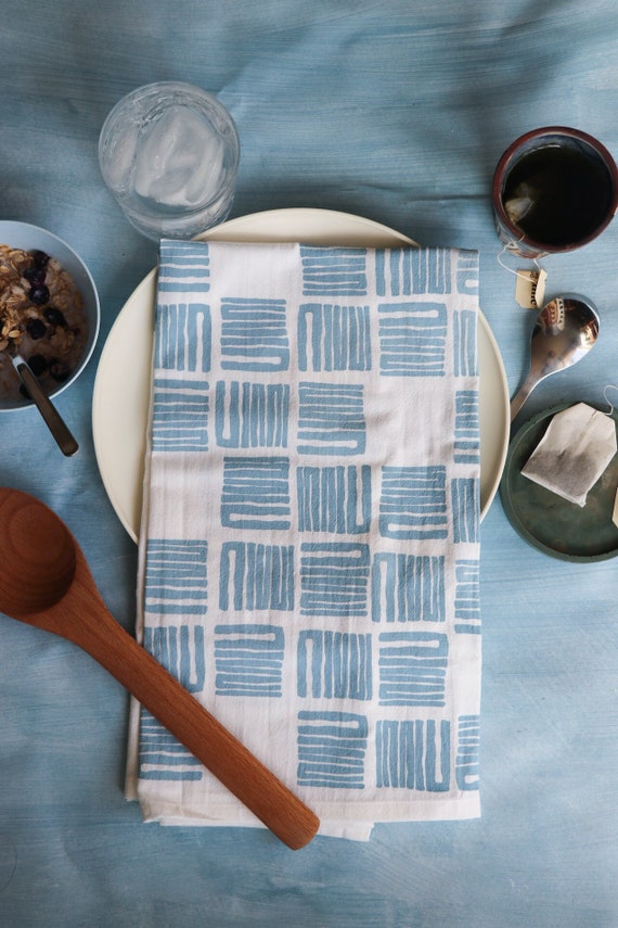 BLUE Zigzag Square Tea Towel Set Cotton Hand Towel Kitchen Flour Sack Eco friendly Housewarming Gift Etsy UK