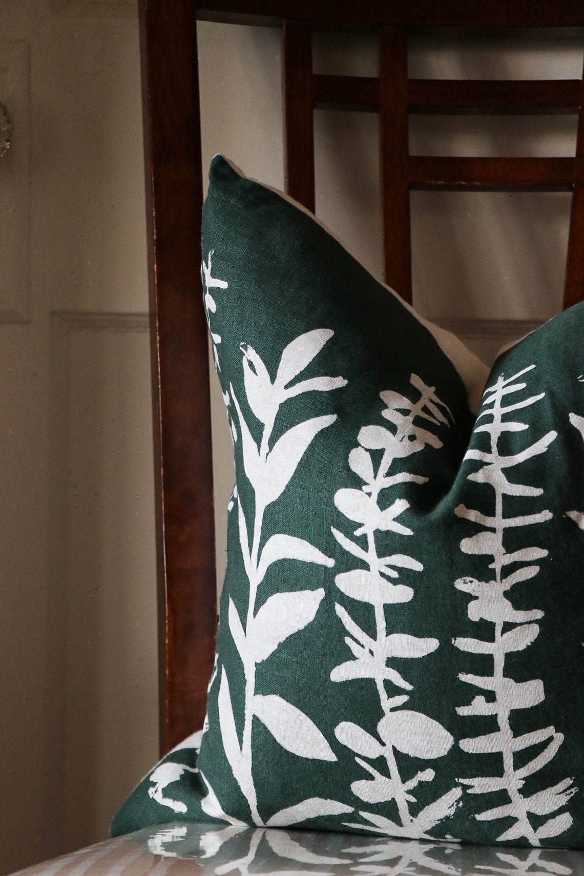 Dark Green Pillow Cover Green Pillow Cover Botanical Pillow Etsy