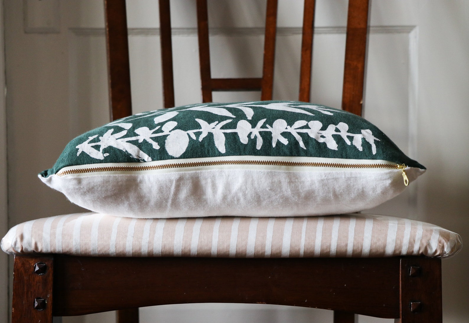Dark Green Pillow Cover Green Pillow Cover Botanical Pillow Etsy