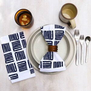 Cotton Dinner Napkins with Zigzag Squares Geometric Design in Various Colors Boho on Bright White Cotton Midcentury Modern Dining Decor Indigo