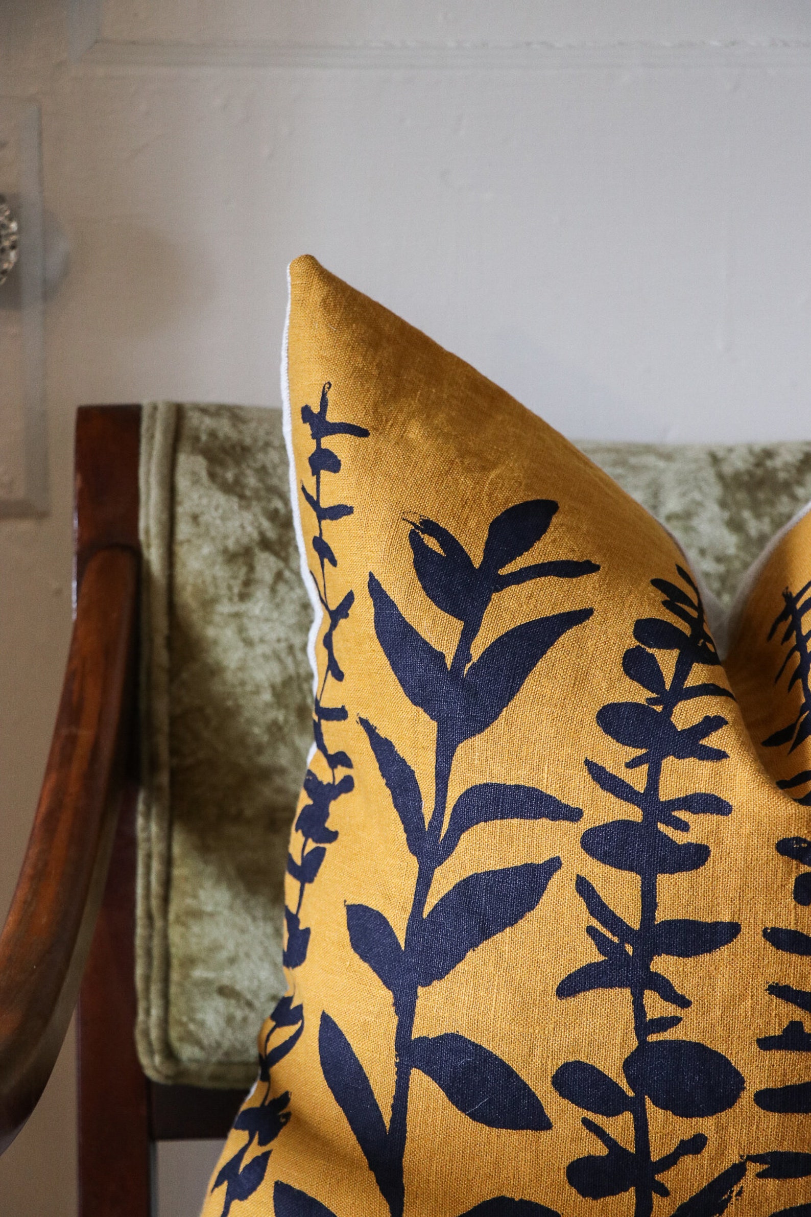 Deep Yellow Linen Pillow Cover Eucalyptus Pillow Cover Indigo Etsy