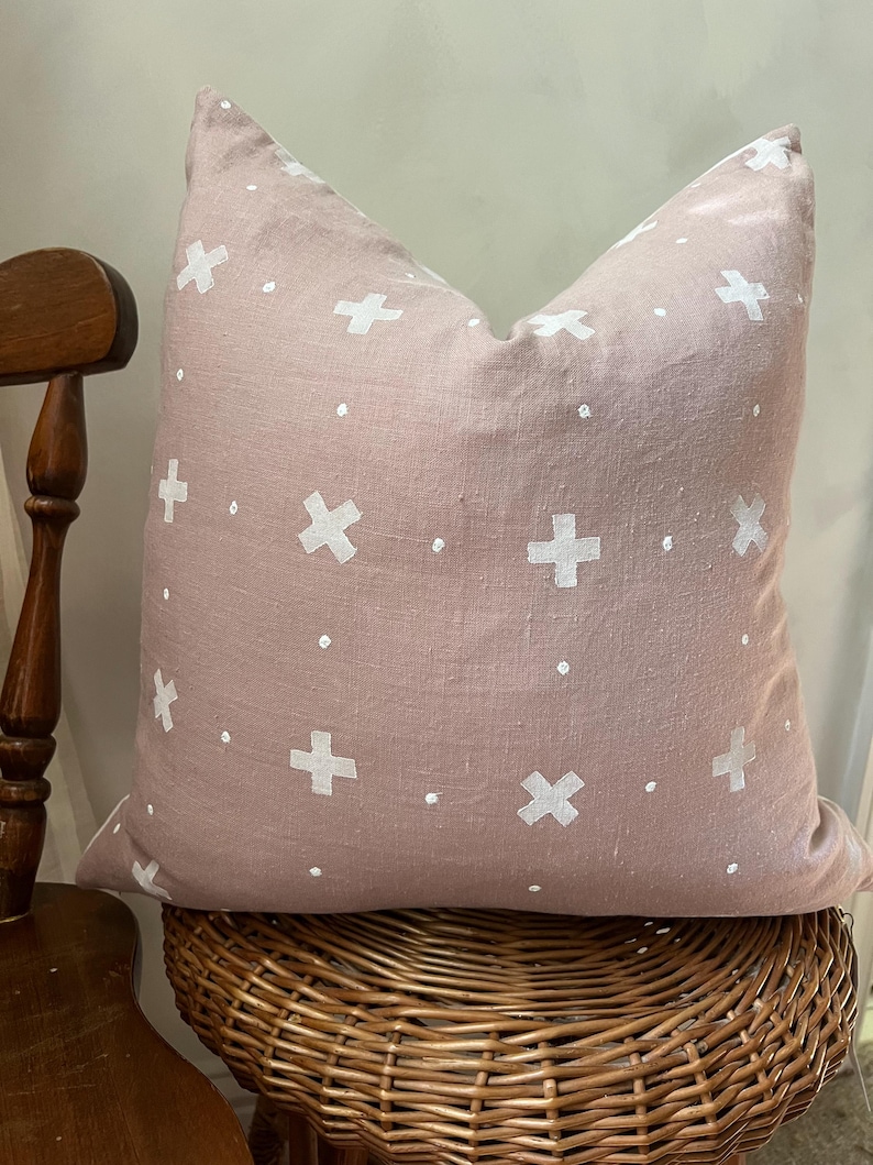Poszewka na poduszkę Desert Rose Linen: ręcznie drukowana, boho chic, dekoracja do domu zdjęcie 1