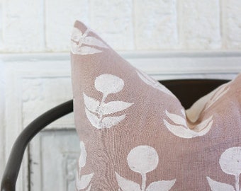 Blush Linen Euro Sham Cover Throw Linen Pillow Cover Boho Pillow Cover Boho Chic Home Decor Hand Made Home Goods Block Printed Pillow Cover