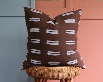 Dark Brown Linen Pillow Cover Minimal Throw Pillow Cover Boho Hand Block Printed Linen Accent Pillow Chocolate Brown