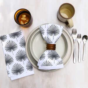 Cotton Dinner Napkins with Palm Leaves Design in Various Colors Boho on Bright White Cotton Organic Tropical Midcentury Modern Dining Decor Gray