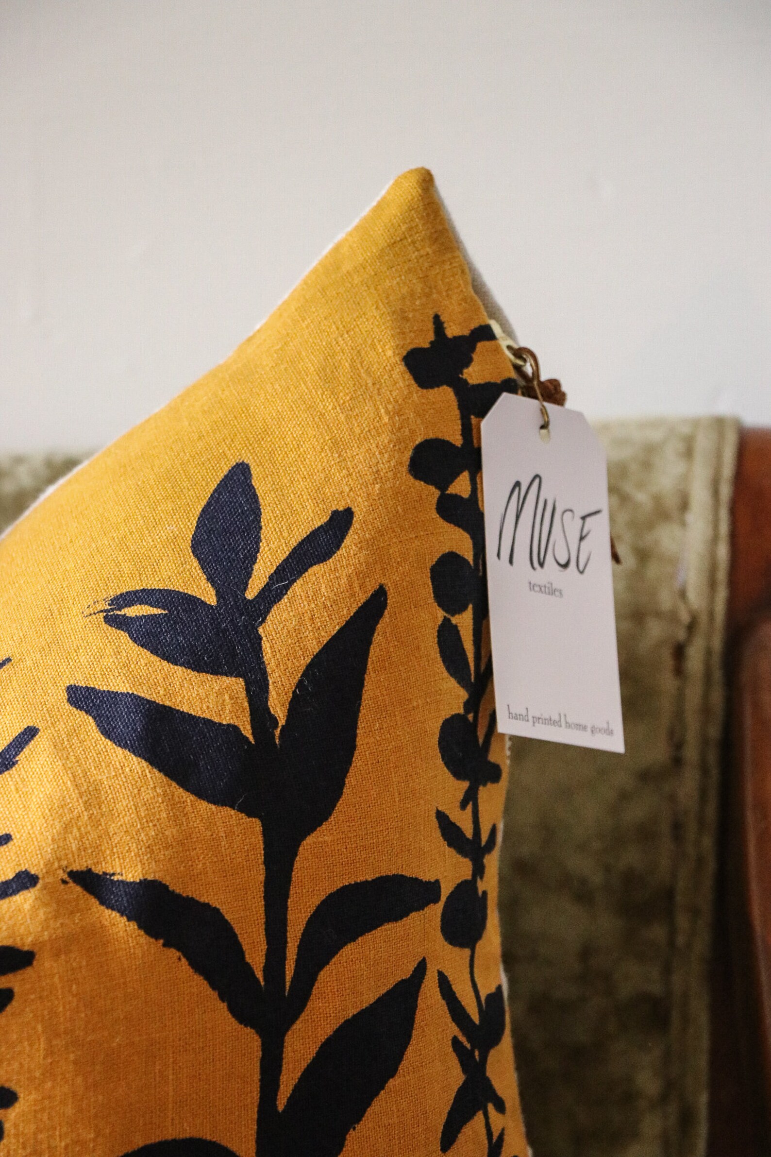 Deep Yellow Linen Pillow Cover Eucalyptus Pillow Cover Indigo Etsy