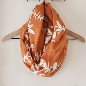 Infinity Scarf Linen Infinity Scarf Orange Infinity Scarf Linen Women's Scarf Hand Printed Scarf Soft Infinity Scarf Linen Circle Scarf