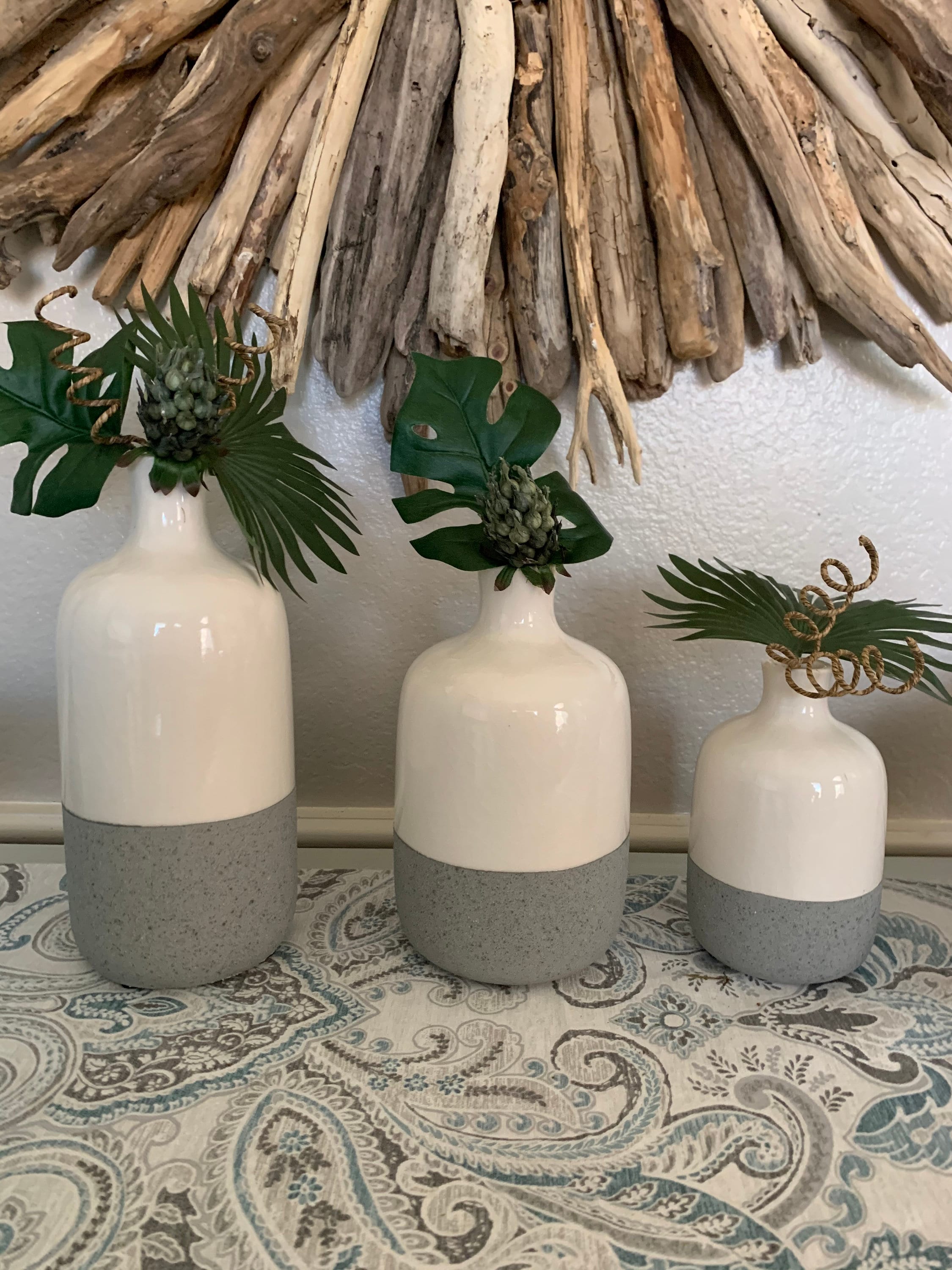 Set of 3 Blue and White Coastal Vases with Faux Greenery Etsy