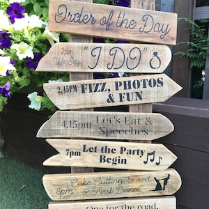 Wedding order of the day sign post, vintage sign, rustic signs