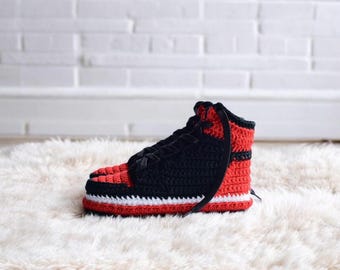 Jordan AJ1 Retro Knitted Sneakers, Crochet slipper shoes, Gift For Him, Gift For Her, Gift For Sneakerhead, Interesting gift