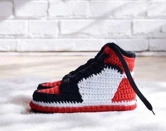 Jordan-Style Sneaker Slippers, Orange sneaker, Crochet sneaker, Gift For Him, Gift For Her, Gift For Sneakerhead, Basketball Fan Gift