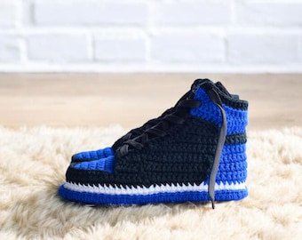Jordan-Style Sneaker Slippers, Blue Sneaker, Crochet sneaker, Gift For Him, Gift For Her, Gift For Sneakerhead, Basketball Fan Gift