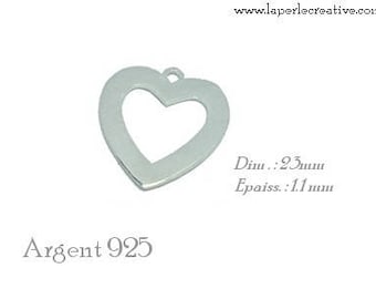 Silver pendant charm 925 Open heart