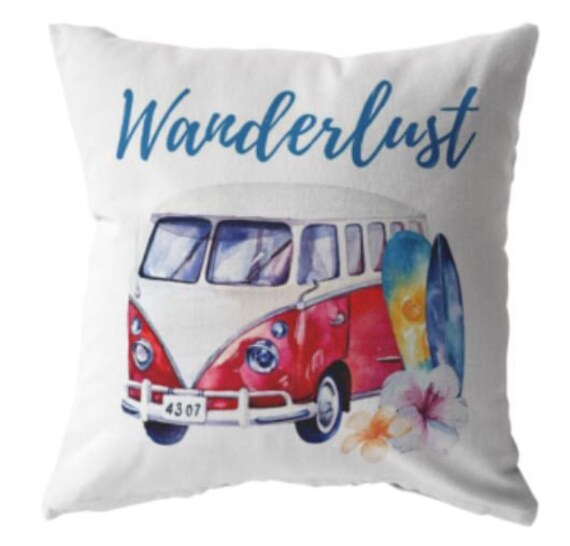 Wanderlust Hippie Van Throw Pillow Hippie Throw Pillow Decorative Pillow Home Decor Bohemian