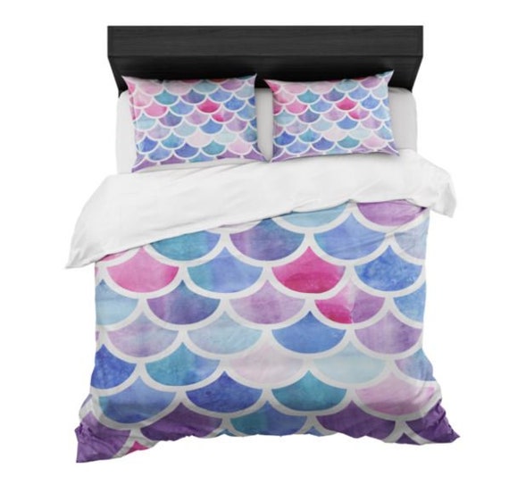 Mermaid Scales Bedding Set Blue Purple King Bedding Queen Etsy