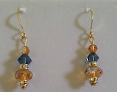 Copper Earrings, Swarovski, Montana Blue, Copper, Mother 39 s Day, Gift for Her, Under 25.00, Lightweight