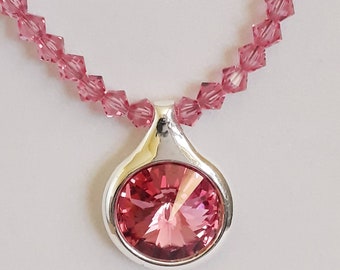 Swarovski Crystal Rose Rivoli Pendant Necklace & Earrings Set