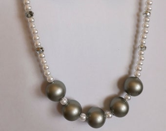 Powder Green, Metallic Mint, Swarovski,  Czech, White, Toggle Clasp, Necklace, Earrings, Under 30.00