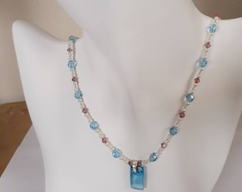 Aquamarine Swarovski Crystal Necklace & Hoop Earrings Set