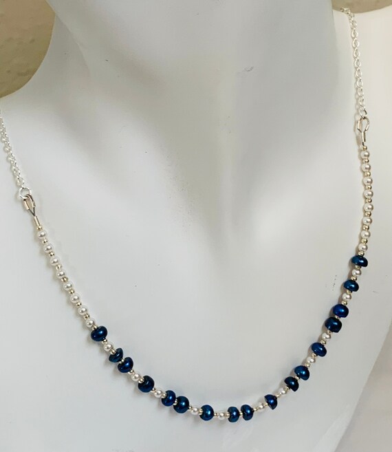 Iris Blue Freshwater Pearl Necklace Hoop Earring Set