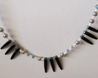 Hemalyke Points, Aquamarine, Swarovski, Czech, Pewter, White, Toggle Clasp, Necklace, Hoop Earrings, Under 35.00