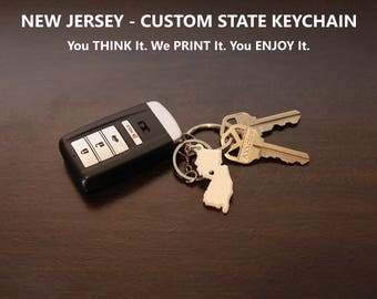 New Jersey - Custom State Keychain (NJ Keychain, State Keychain, New Jersey State, Map Keychain, Heart State, Long Distance Gift)