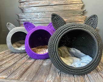 Bed for small dog , House cave for dog, knitting bed for pet, modern round pet bed